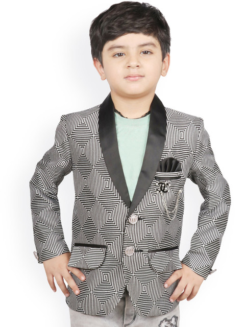

SG YUVRAJ Boys Black Checked Regular-Fit Bandhgala Blazer