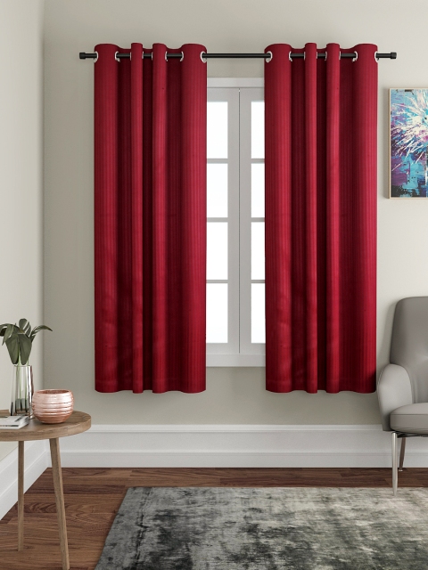 

VRINDA Set of 2 Striped Regular Window Curtains, Red
