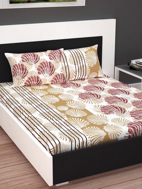 

Divine Casa Brown & White Floral 144 TC Cotton 1 Queen Bedsheet with 2 Pillow Covers