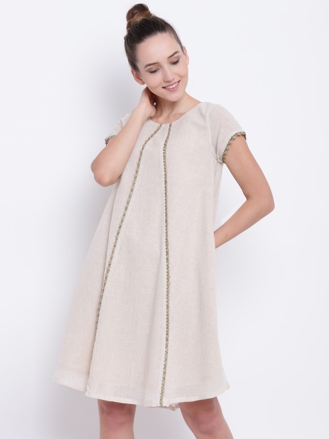 

trueBrowns Women Beige Solid A-Line Dress