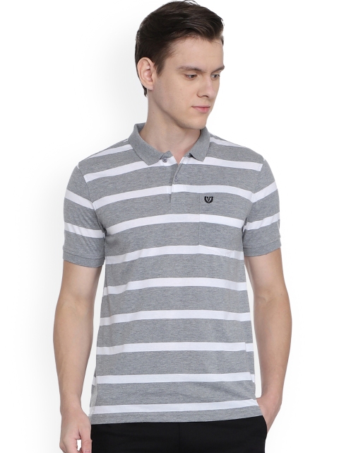 Van Heusen Sport Men Grey Striped Polo Collar T-shirt