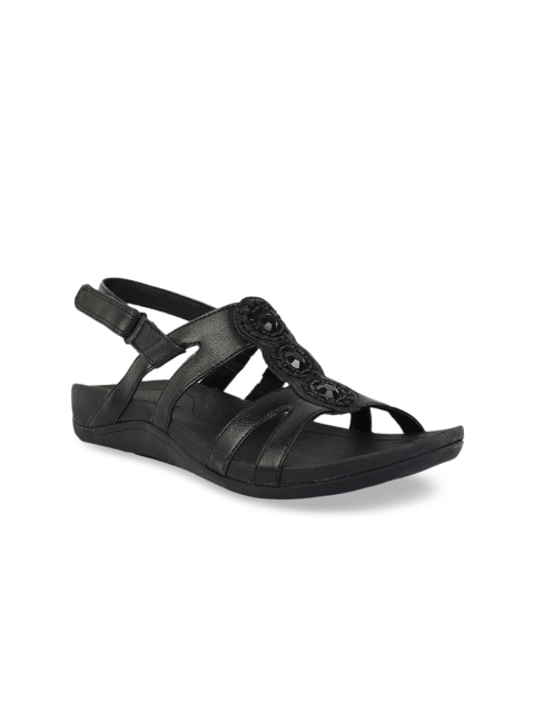 

Clarks Women Black Solid Leather Open Toe Flats
