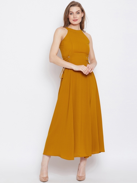

PANIT Women Yellow Solid Fit and Flare Dress