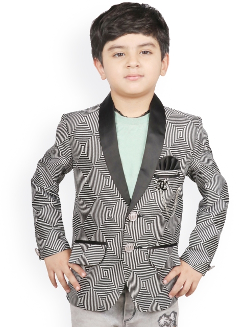 

SG YUVRAJ Boys Black Checked Regular-Fit Bandhgala Blazer