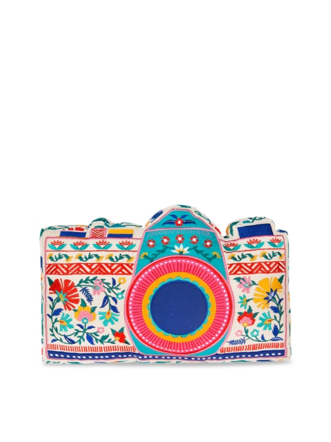 

Chumbak White & Blue Embroidered Rectangular Cushion