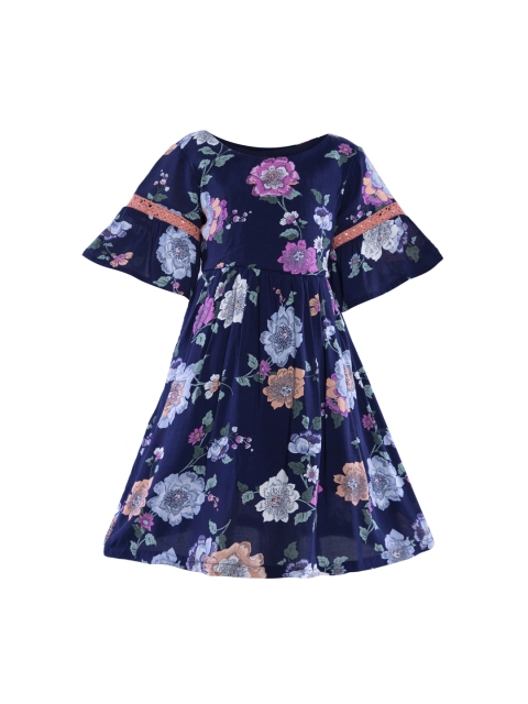 

Stylo Bug Girls Blue Printed Fit and Flare Dress