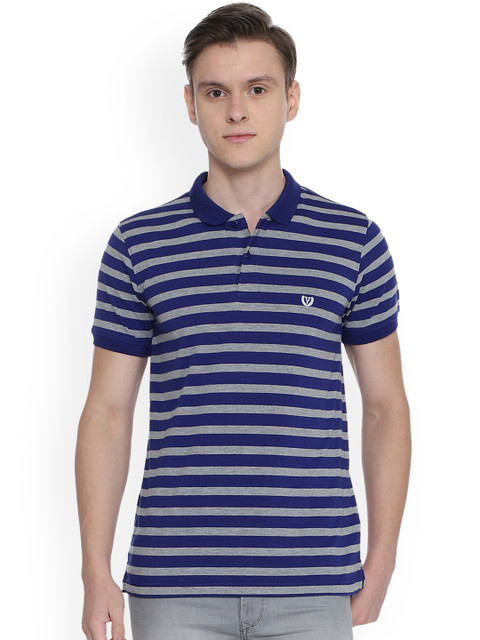 

Van Heusen Sport Men Blue & Grey Striped Polo Collar T-shirt