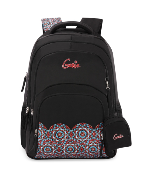 

Genie Girls Black Printed 18 inches Large Backpack with Pouch