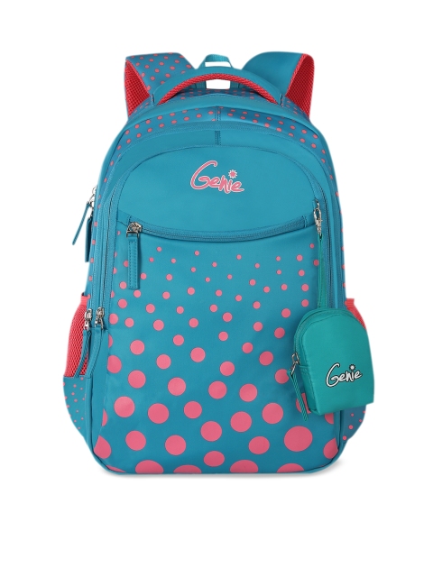 

Genie Kids Blue & Pink Printed 19 inches Large Backpack with Pouch