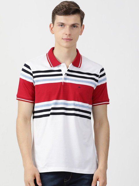 

Monte Carlo Men Red & WhitecStriped Polo Collar T-shirt