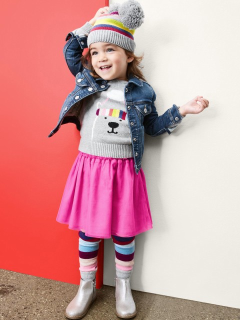 

GAP Baby Bright Stripes Bear Sweater, Grey