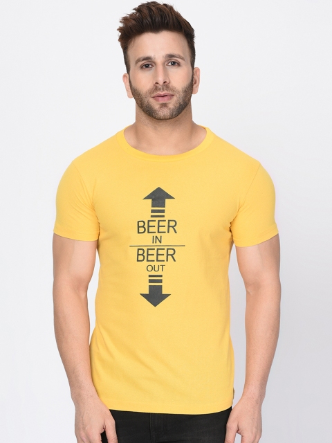 

oneliner Men Yellow Printed Round Neck T-shirt