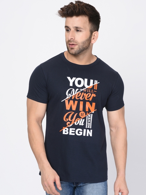 

oneliner Men Navy Blue Printed Round Neck T-shirt