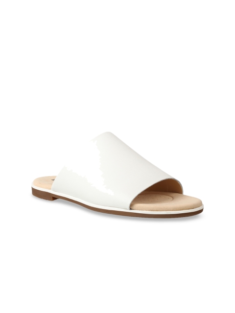 

Clarks Women White Solid Leather Open Toe Flats