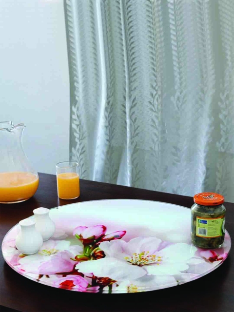 

JVS White & Pink Printed Toughened Glass Turntable