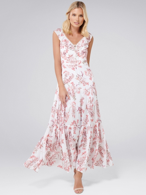 

Forever New Women White & Pink Printed Maxi Dress