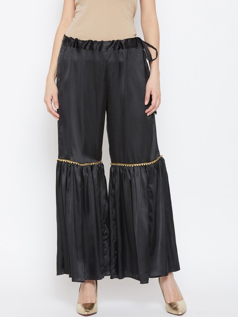

Studio Rasa Women Black Polysilk Tiered Embellished Sharara