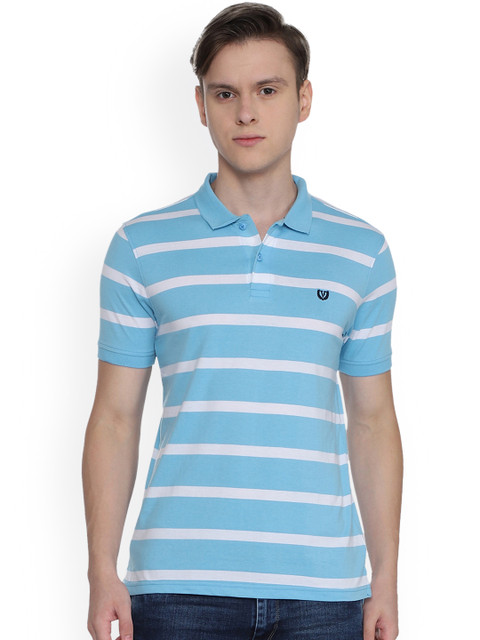 

Van Heusen Sport Men Blue & White Striped Polo Collar T-shirt