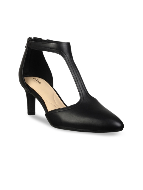 

Clarks Women Black Solid Leather Pumps