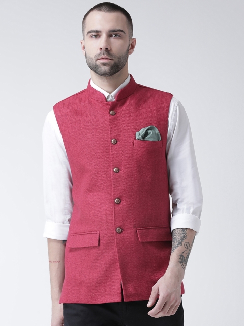 

KISAH Men Pink Solid Nehru Jacket