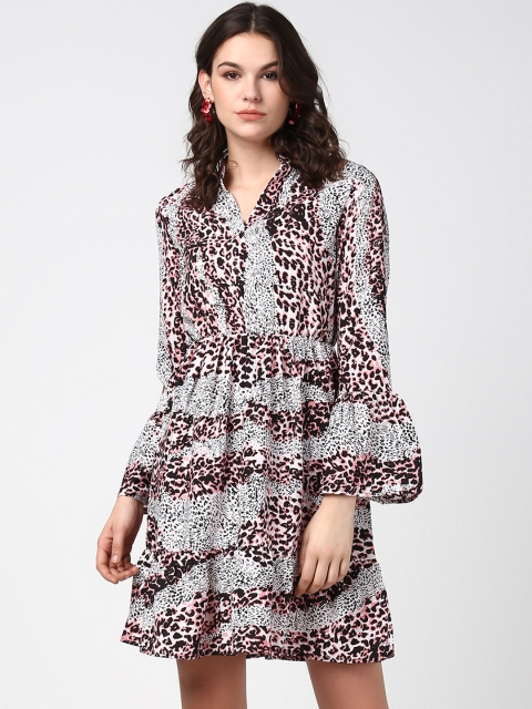 

StyleStone Women Pink & Black Printed Fit and Flare Dress
