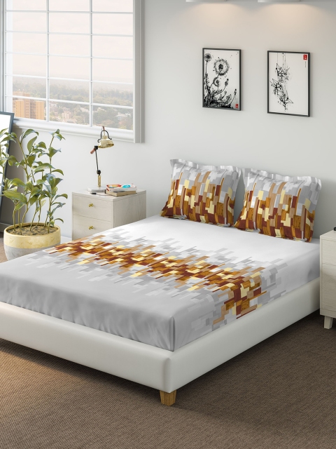

DDecor Grey Abstract 144 TC Cotton Queen Bedsheet with 2 Pillow Covers