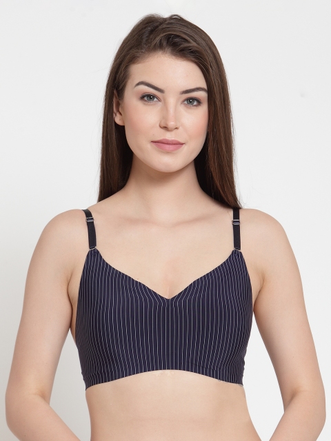 

Laceandme Navy Blue Striped Lightly Padded Non-Wired Bra 4486