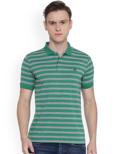 

Van Heusen Sport Men Green & Grey Striped Polo Collar T-shirt