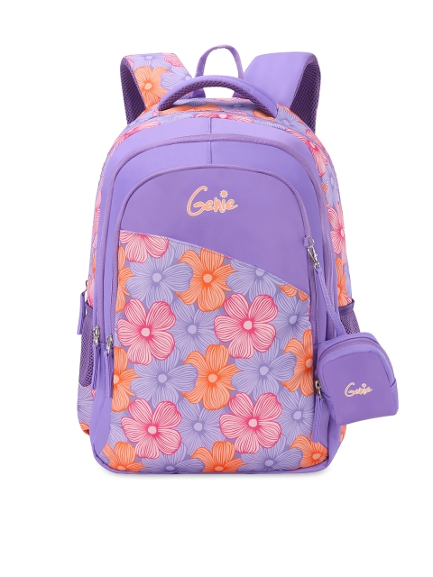 

Genie Girls Purple Floral Print 18 inches Large Backpack with Pouch
