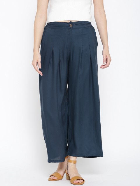

Sera Women Navy Blue Flared Solid Palazzos