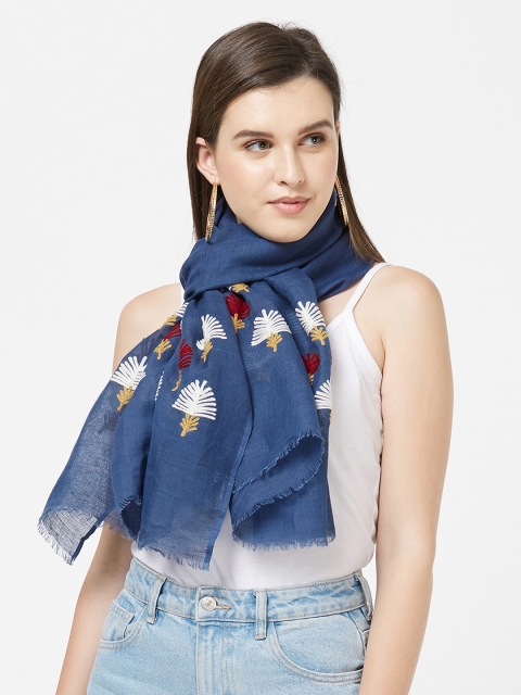 

Vozaf Women Blue Embroidered Ethnic Motifs Stole