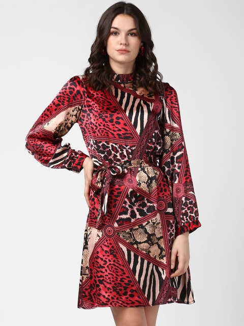 

StyleStone Women Red & Black Animal Printed A-Line Dress