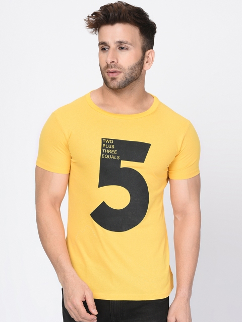 

oneliner Men Yellow Printed Round Neck T-shirt