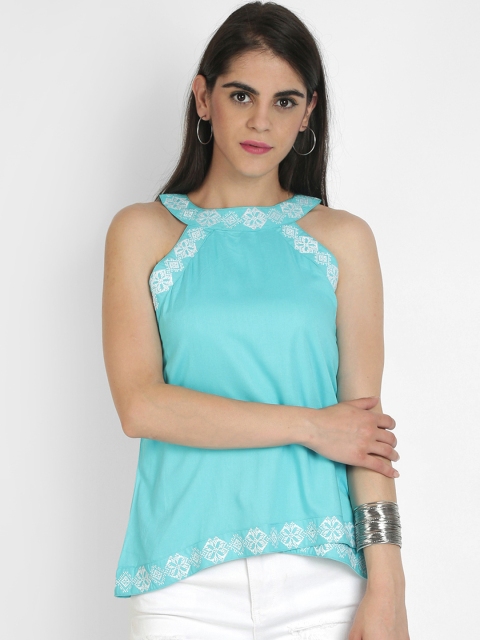 

Heart of Gold Women Turquoise Blue Embroidered Detail Top