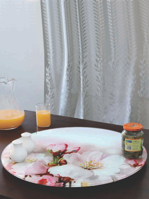 

JVS White & Pink Printed Glass Turntable
