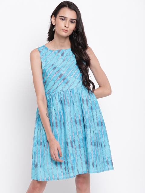 

trueBrowns Women Blue Dyed Fit and Flare Dress