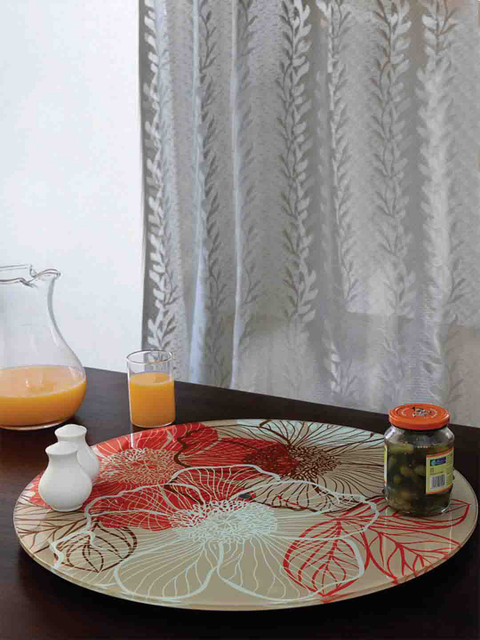 

JVS Off-White & Orange Printed Glass Turntable