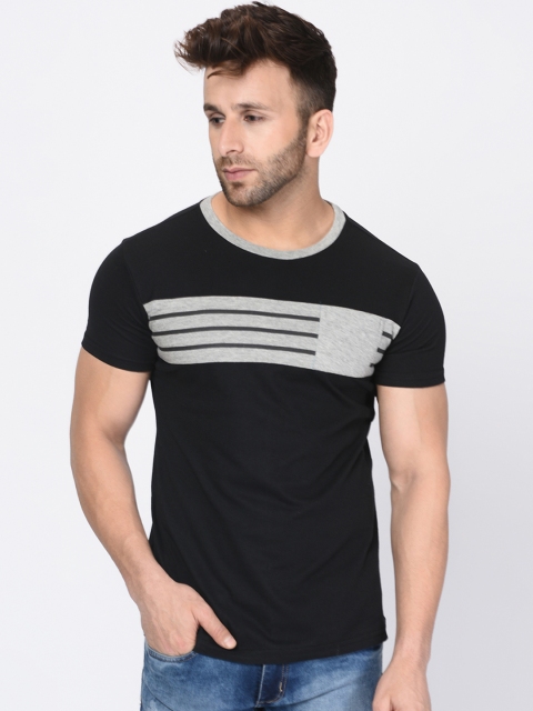 

oneliner Men Black Striped Round Neck T-shirt