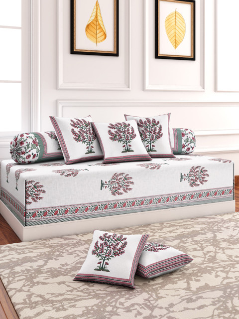 

Rajasthan Decor White Set of 8 Printed Diwan Set