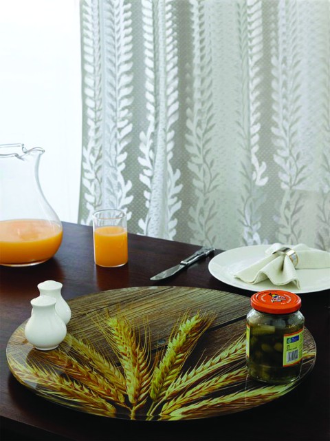 

JVS Beige Printed Glass Set & Tray Set