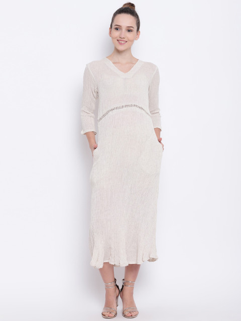 

trueBrowns Women Beige Solid A-Line Dress