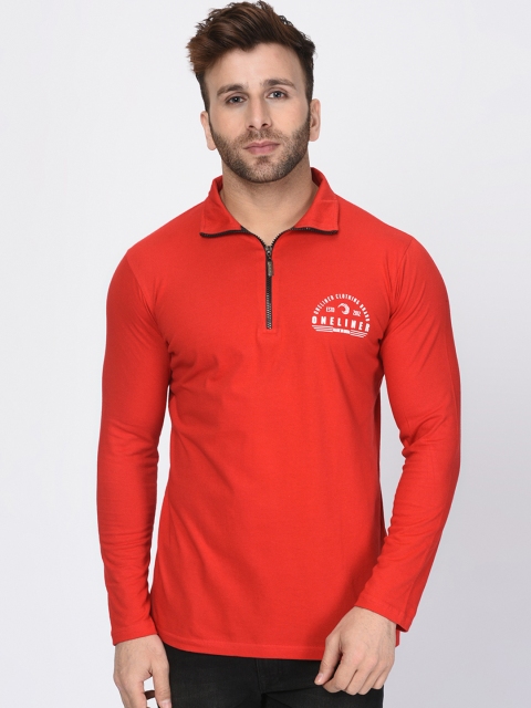 

oneliner Men Red Printed Polo Collar T-shirt