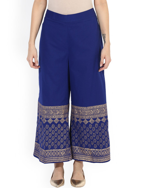 

MBE Women Blue Straight Printed Palazzos