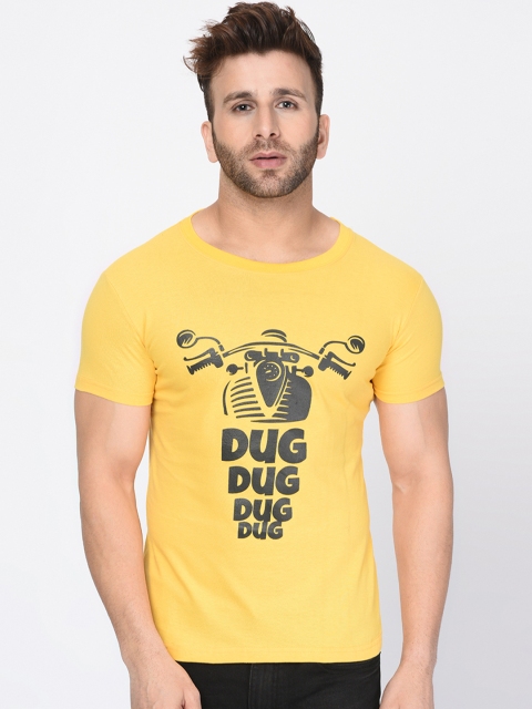 

oneliner Men Yellow Printed Round Neck T-shirt