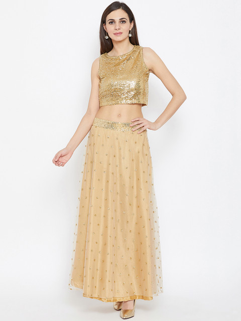 

Studio Rasa Women Beige Net Sequins Embroidered Lehenga Set