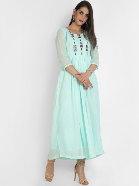 

Heart of Gold Women Sea Green Embroidered A-Line Kurta