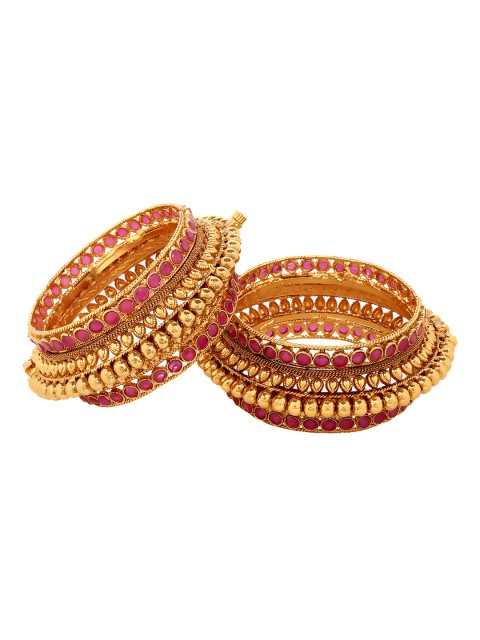 

Adwitiya Collection Gold-Toned & Red Set of 2 24k Gold-Plated Bangles