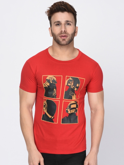 

oneliner Men Red Printed Round Neck T-shirt