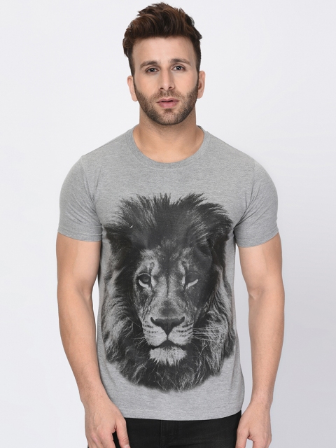 

oneliner Men Grey Printed Round Neck T-shirt