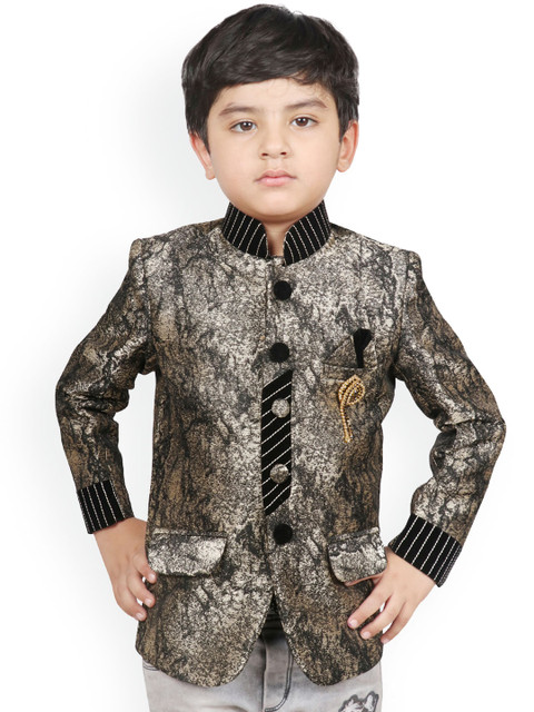 

SG YUVRAJ Boys Black Self-Design Regular-Fit Bandhgala Blazer